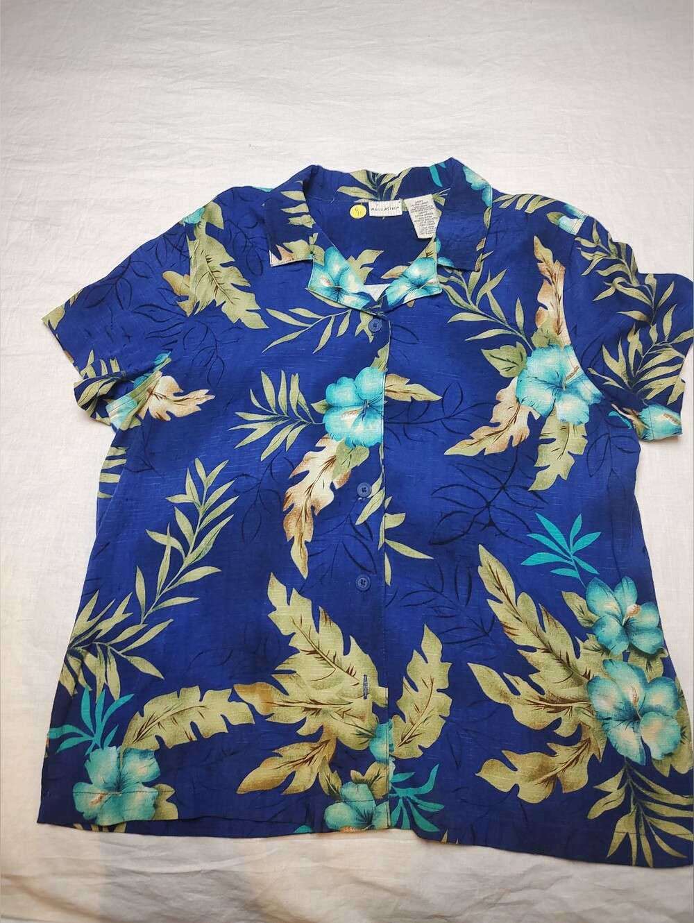 White Stag Blue Floral Camp Shirt XL Rayon Collar